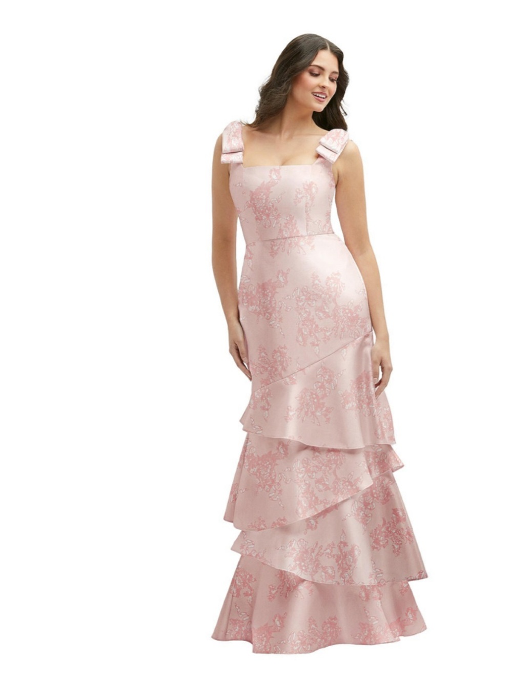 Dessy Group Bow Shouldered Tiered Gown